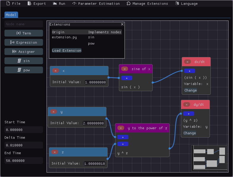 Showcase of the custom nodes 'sin' and 'pow' in the node editor